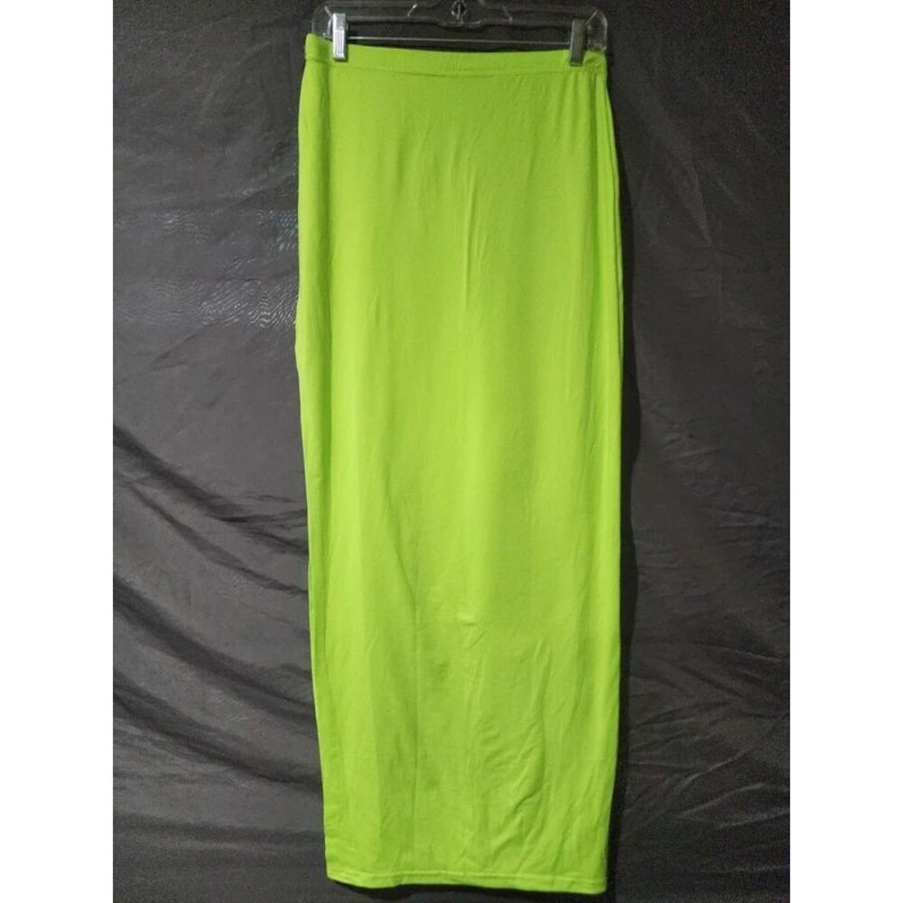 Elleven Neon Green Maxi Skirt High Side Slit Stretch Long Skirt L